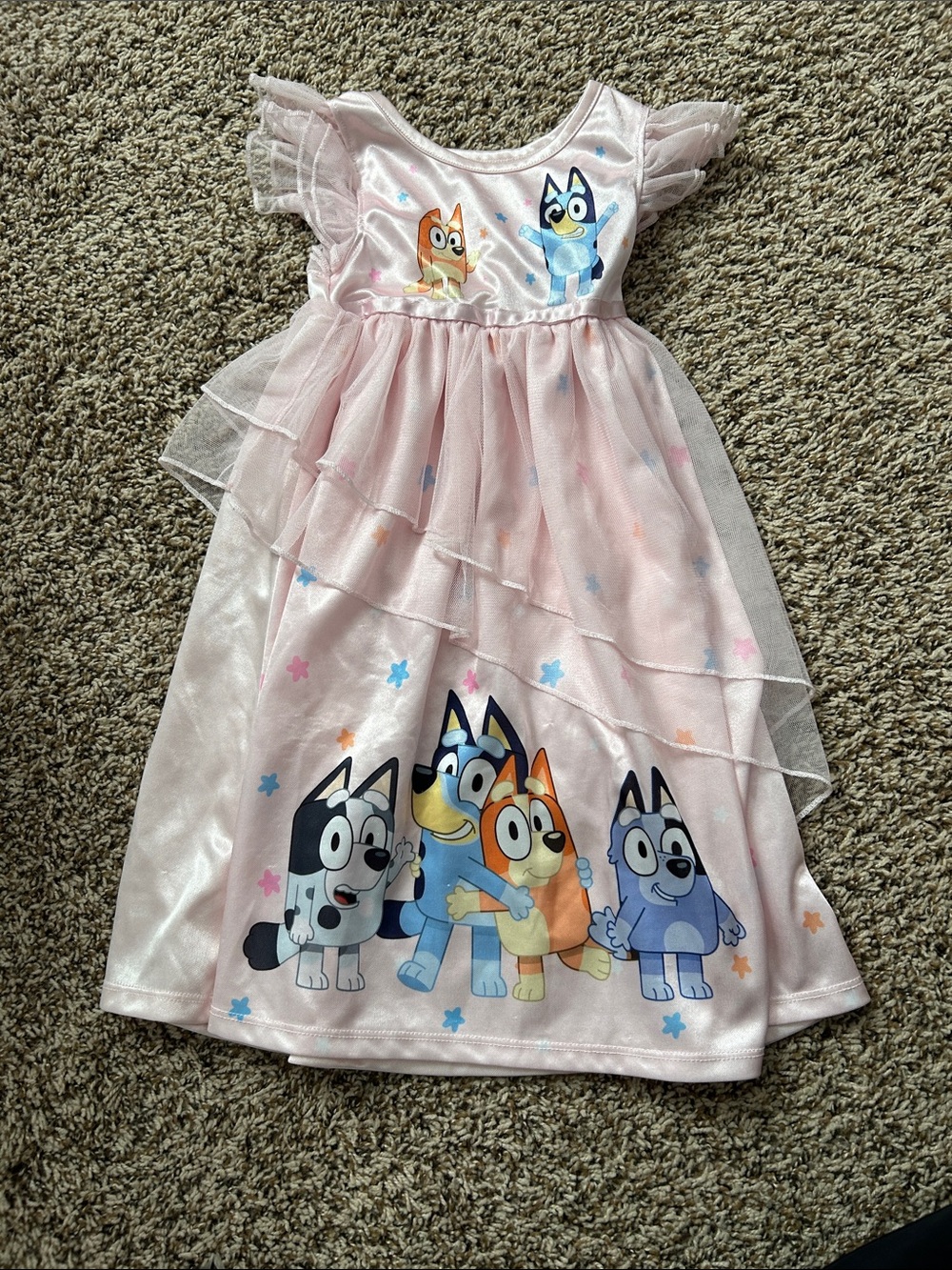 Pink Bluey Girls' Nightgown with Ruffle Tulle